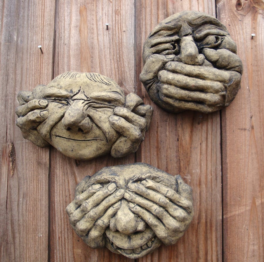 Hear, See, Speak No Evil - Set of 3 Gargoyle Plaques