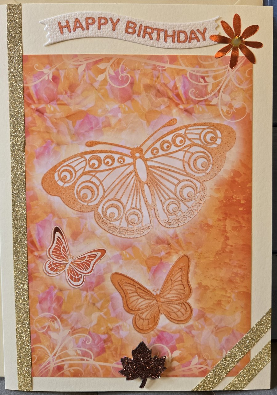 Hand made Birthday Card - 5" x 7" - Featuring Butterflies