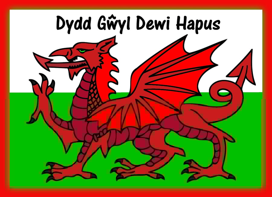Happy St David's Day In Welsh Dragon A5 Greeting Card 