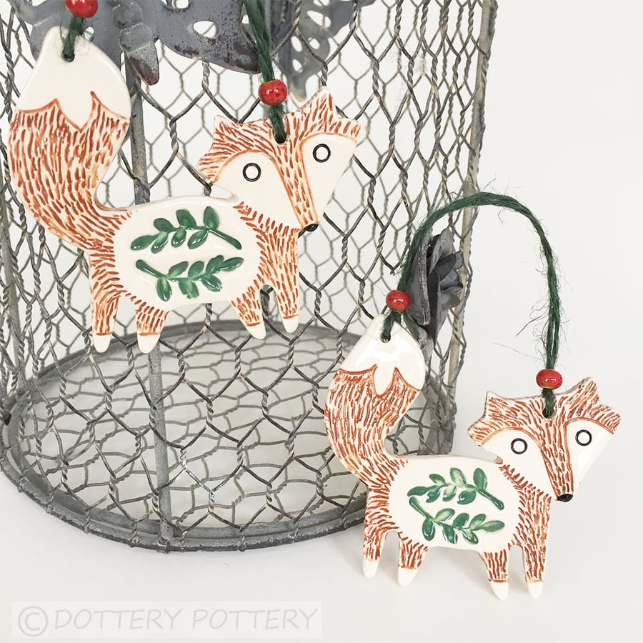 Ceramic Fox decoration pottery fox woodland creature hanging decoration 