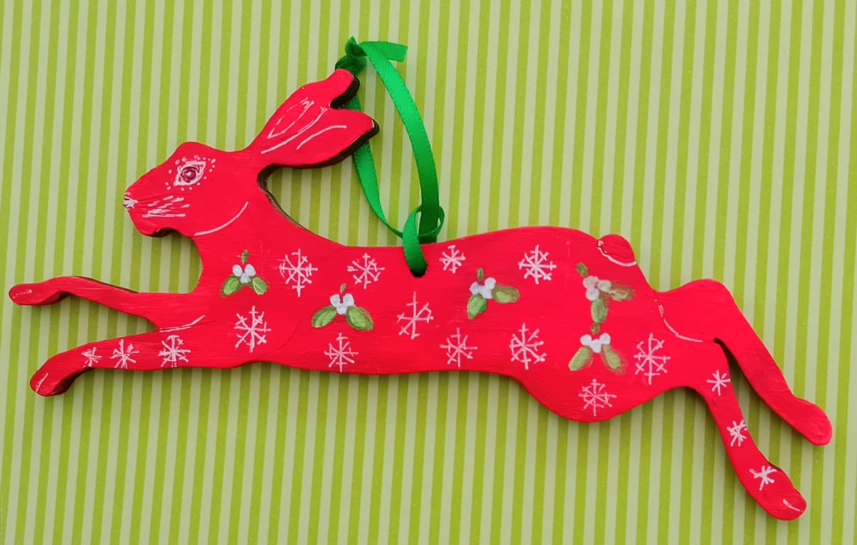 mistletoe and snowflake hare decoration