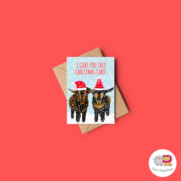 Goat Christmas Card, A6 Christmas Card, Cute Animal Christmas Card