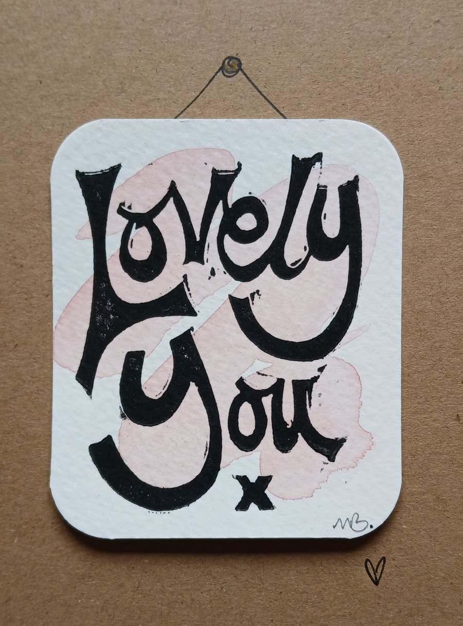 'Lovely You' Mini Print Card, Pinks