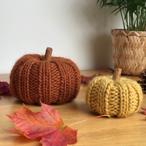 Autumn Pumpkin Decorations - Knitted Pumpkins - 100% British Wool - Autumn Decor