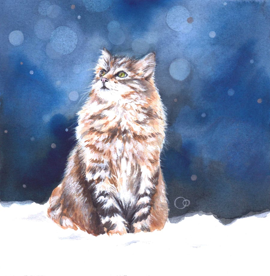 JANUARY SALE! Cat Fine Art Christmas Greeting Card