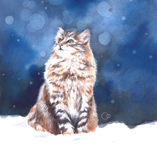 JANUARY SALE! Cat Fine Art Christmas Greeting Card