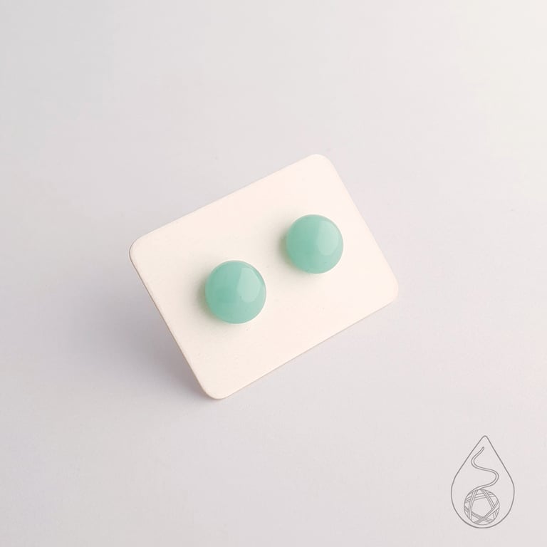 Fused Glass Stud Earrings - Ice Mint