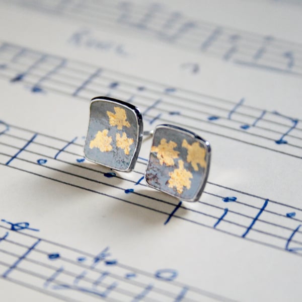 Keum boo stud earrings, square silver stud earrings, nature lover gift