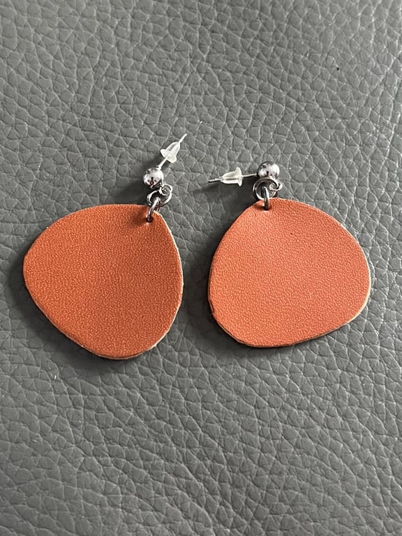 Brown Minimalist Leather Earrings - Handcrafted Leather Earrings 