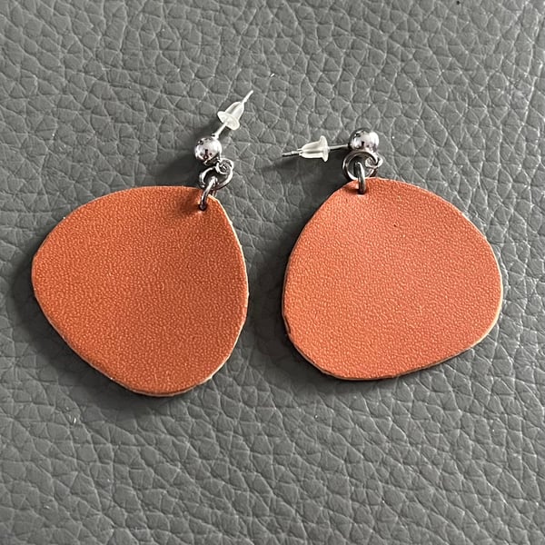 Brown Minimalist Leather Earrings - Handcrafted Leather Earrings 