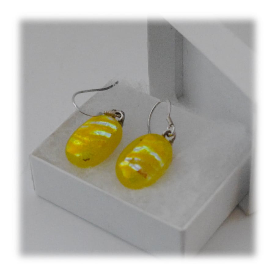 Handmade Fused Dichroic Glass Earrings 146 Yellow gold sparkle