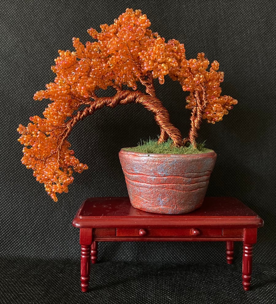 Copper wire tree sculpture handmade pot 