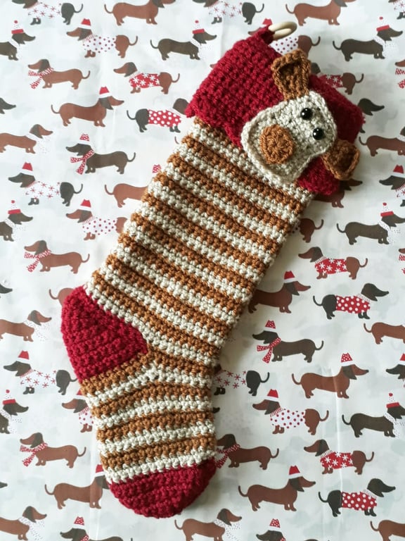 Pet Dog Christmas Stocking in Gold, Copper and Red