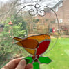 Stained Glass Robin and Holly Suncatcher - Handmade Window Decoration