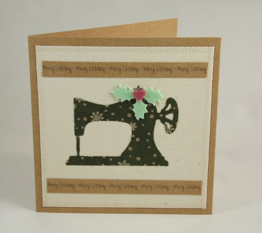Merry Stitching Fabric Christmas Greetings Card
