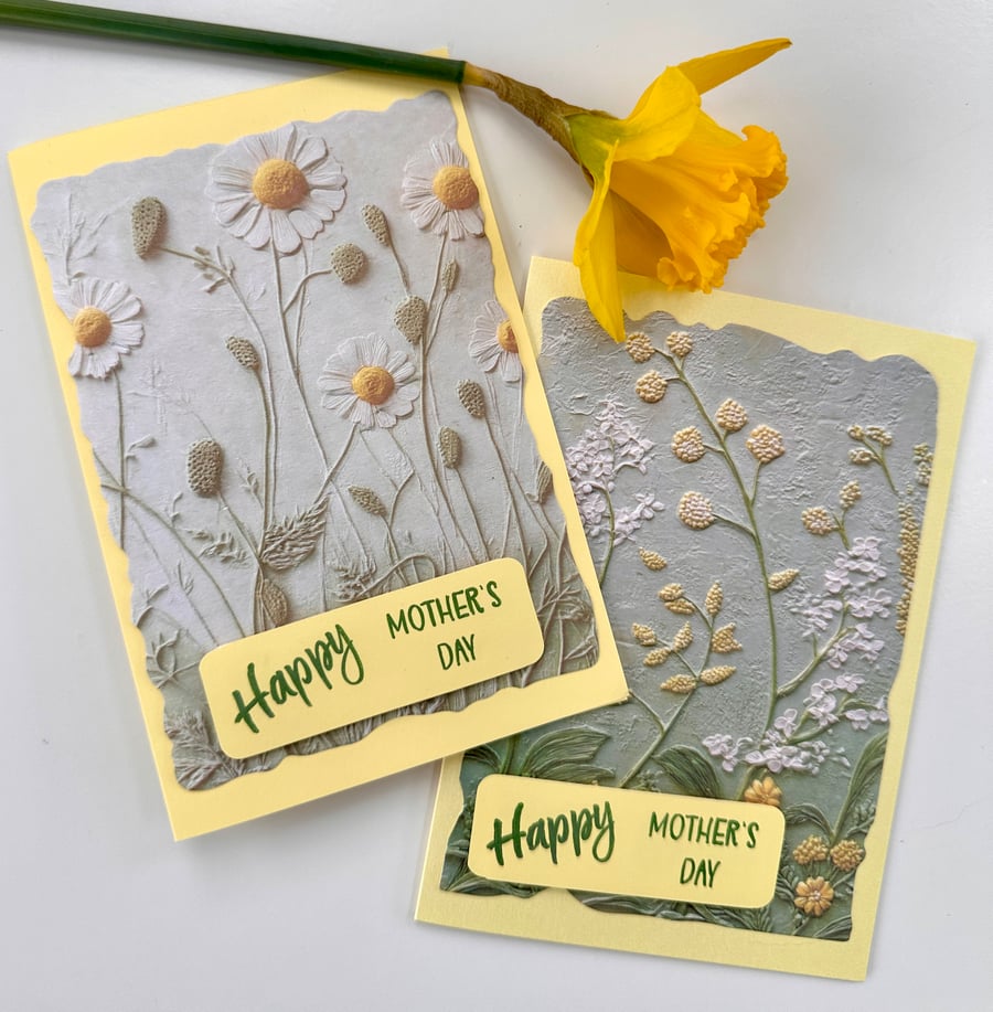 Happy Mother’s Day cards, spring yellow 3D embossed flowers art cards 