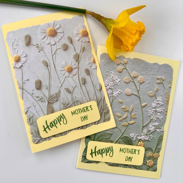 Happy Mother’s Day cards, spring yellow 3D embossed flowers art cards 