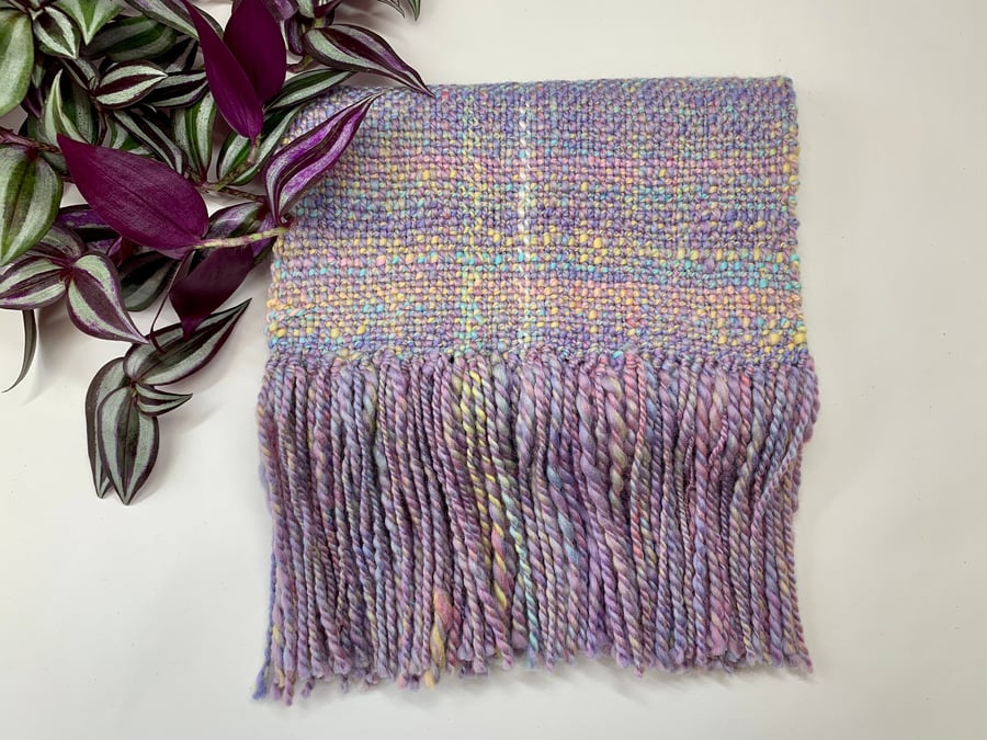 Woven scarf made with hand spun merino wool