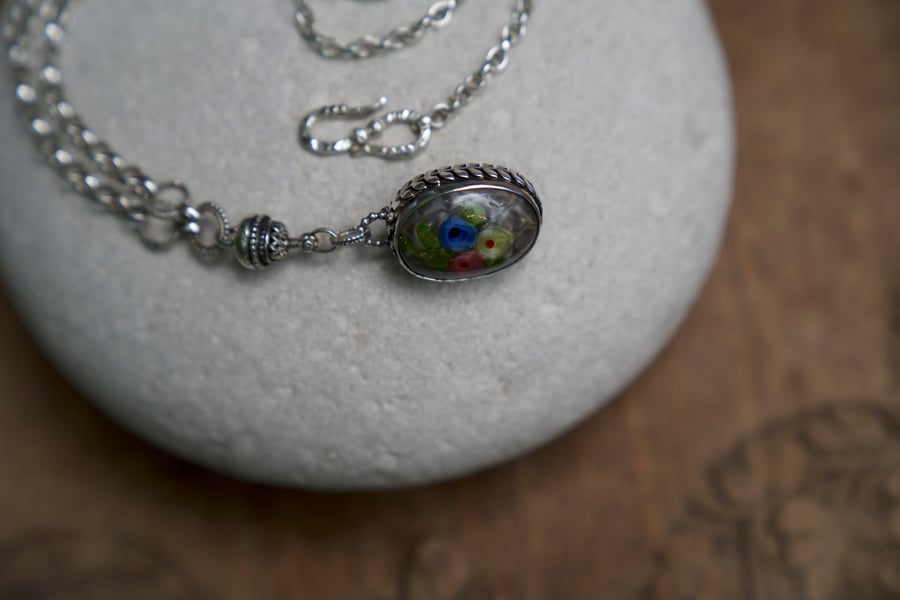 chunky venetian glass button reversible swivel necklace.