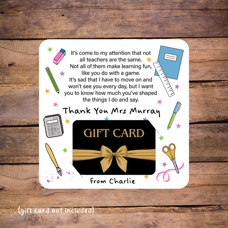 Teacher Gift Card Holder - personalised, end of term, new school