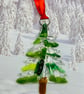 Handmade Fused Glass Xmas Tree Hanging Christmas Decoration  - Image 2