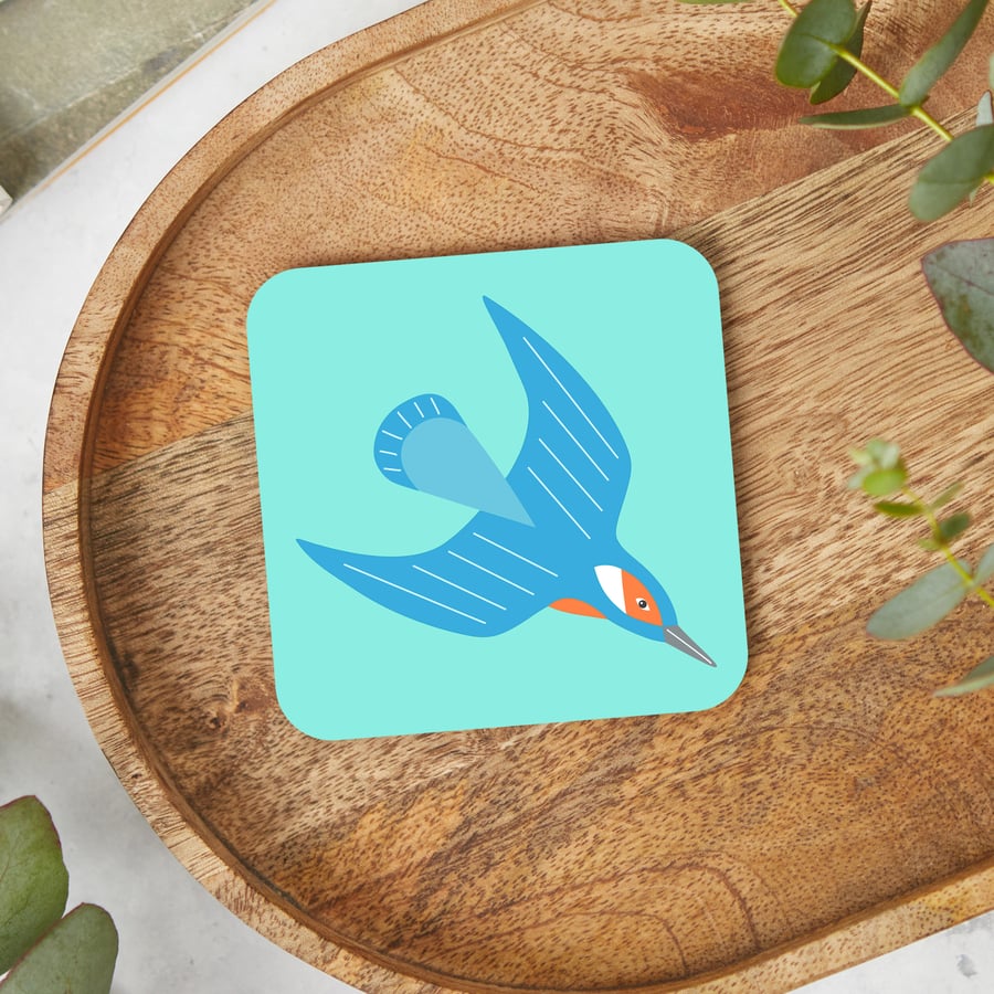Kingfisher Coaster, Bird Drink Mats, Nature Homewares, Bird Themed Tableware