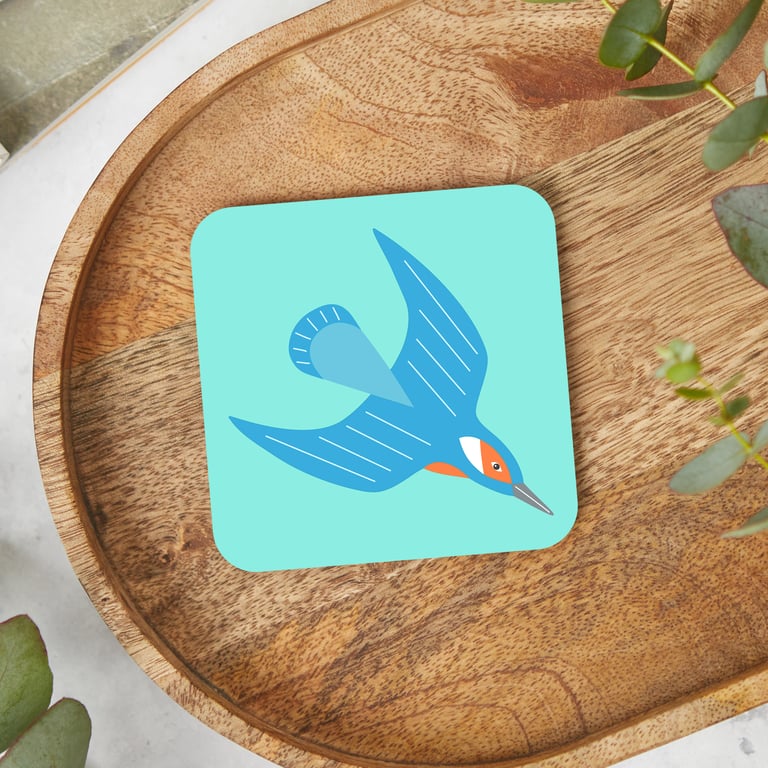 Kingfisher Coaster, Bird Drink Mats, Nature Homewares, Bird Themed Tableware