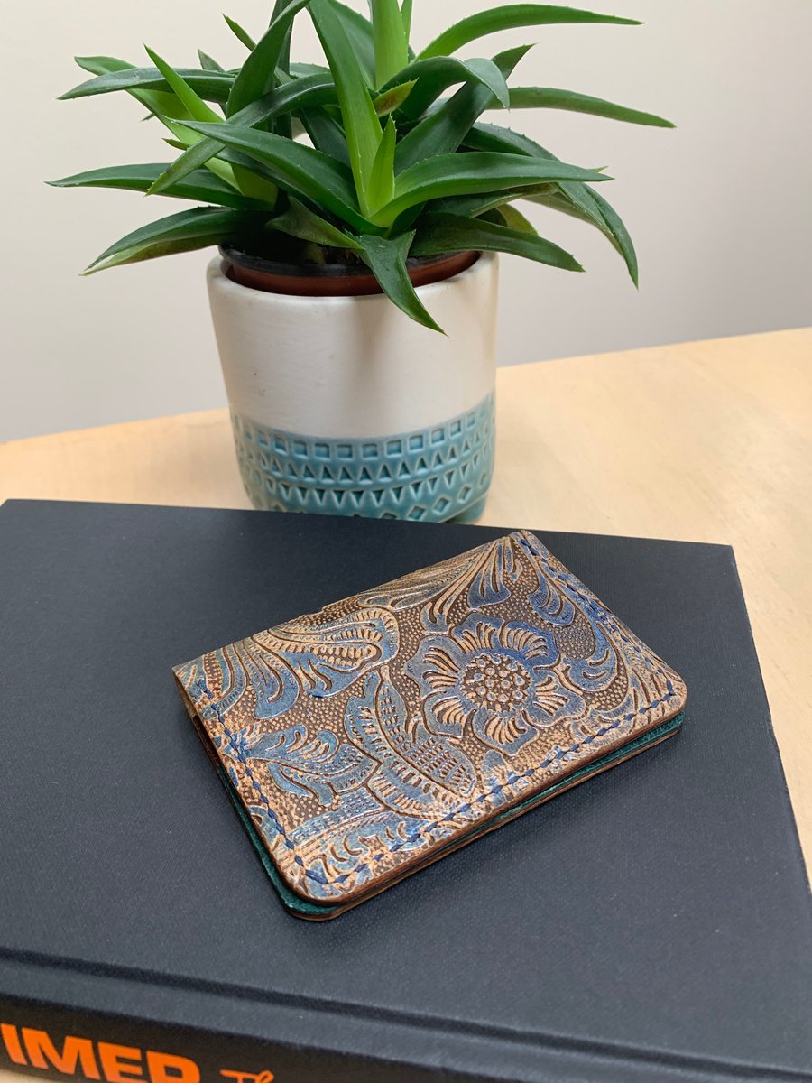 Leather wallet handmade embossed bifold lightweight and slim 