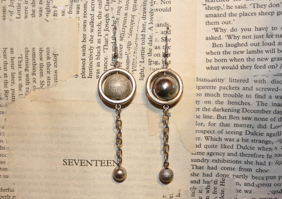 Silver Bead Ball Chain Dangle Hook Earrings