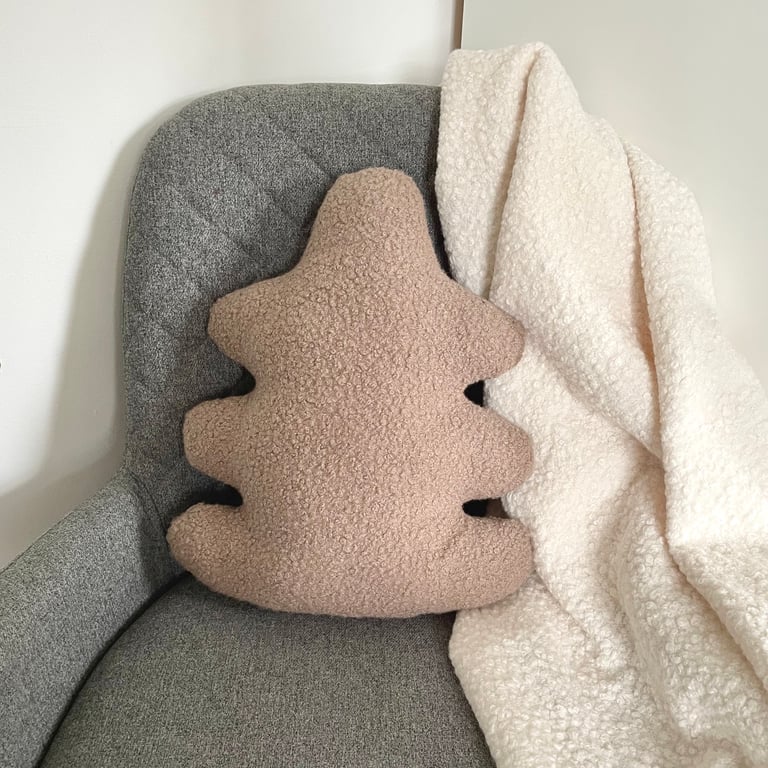 Oak Leaf Throw Pillow Taupe Brown Bouclé Autumn Cushion Handmade Fall Decor