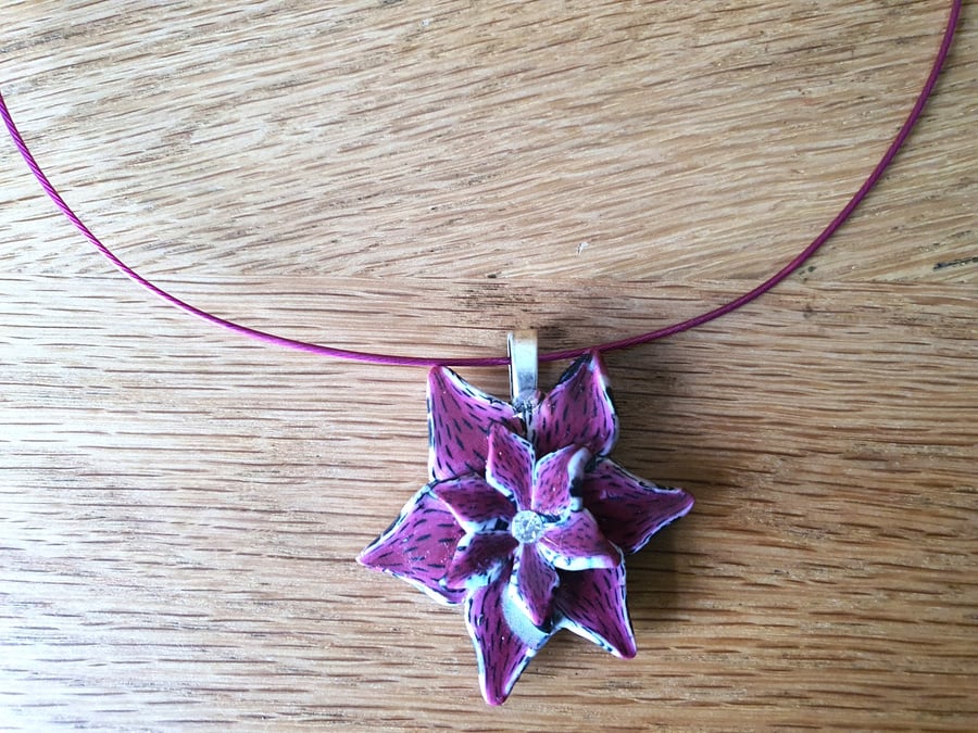 Pink Lily Flower Pendant 