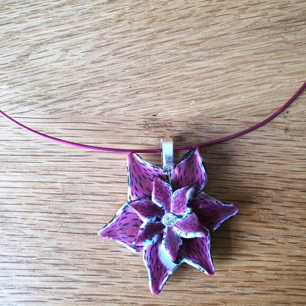 Pink Lily Flower Pendant 