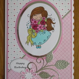 Winnie With a Bouquet of Flowers - A5 Birthday Card