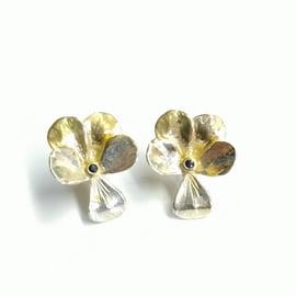 Viola pansy studs hand made from sterling silver