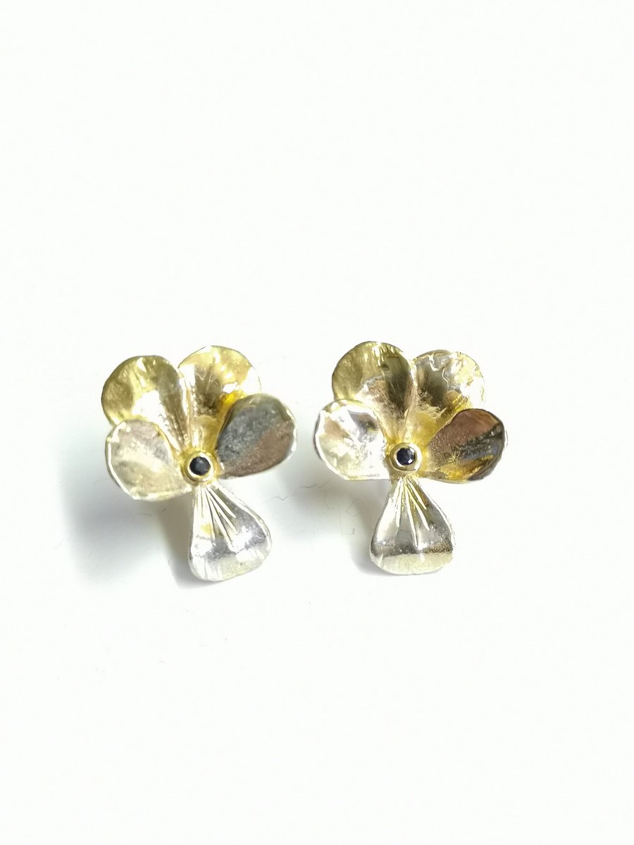 Viola pansy studs hand made from sterling silver
