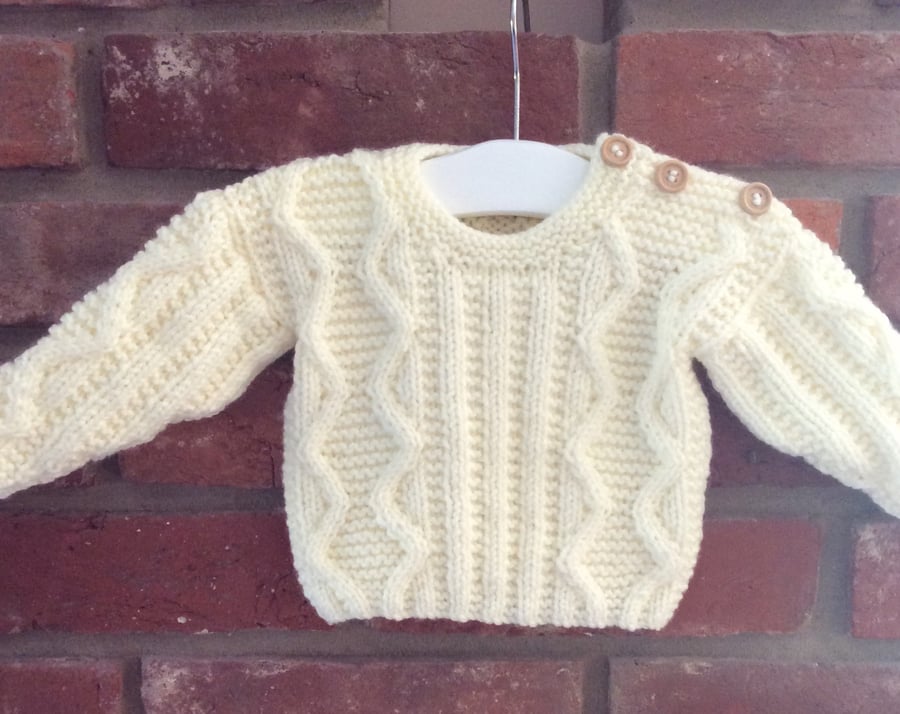 Hand knitted aran baby jumper 
