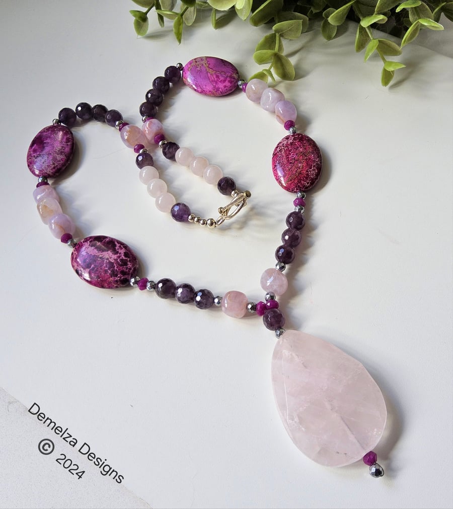 Rose Quartz, Jasper, Amethyst & Quartzite Necklace 