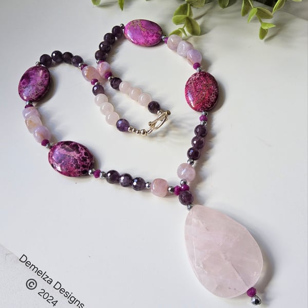Rose Quartz, Jasper, Amethyst & Quartzite Necklace 