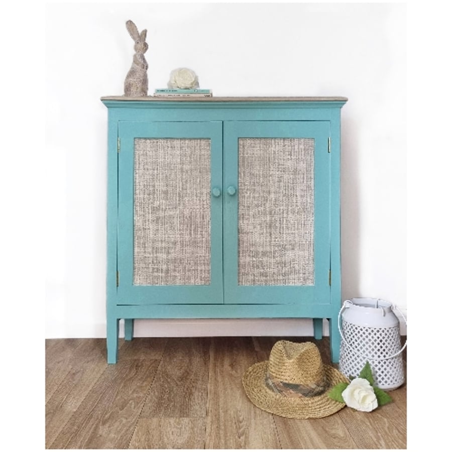Slim Coastal Blue Hallway Storage Cabinet Adjustable Shelf