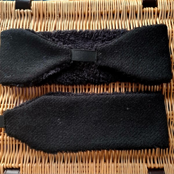 Cosy Earwarmers - Black Twill Harris Tweed 