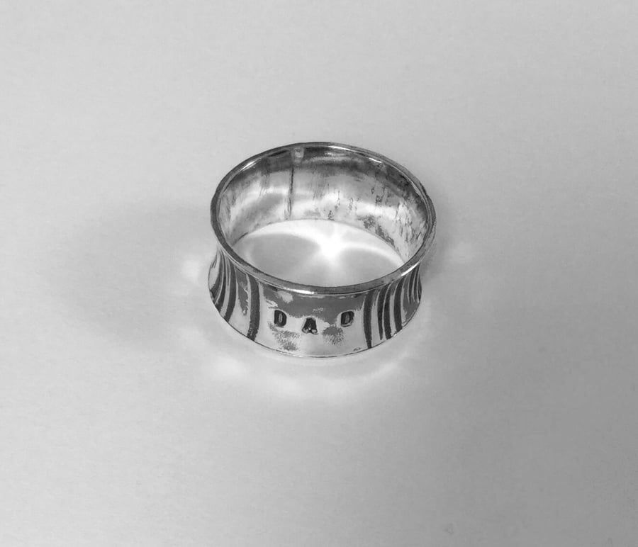 Gift for him - Hammered Sterling Silver 'DAD' ring