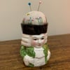 Green toby jug embroidered pincushion