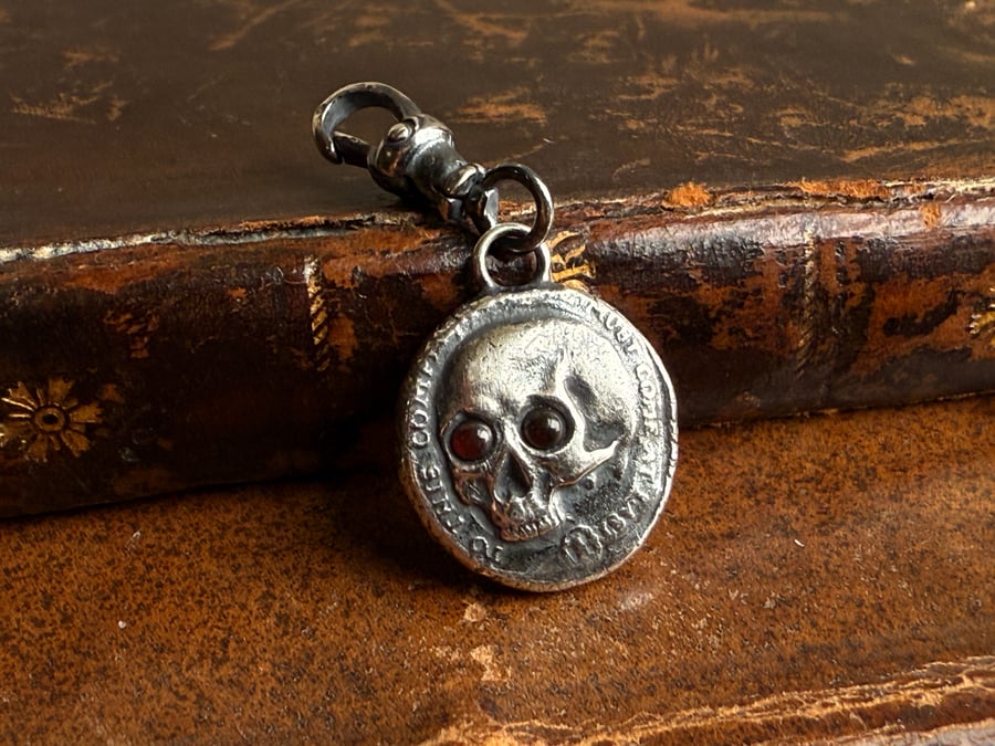 Double sided Memento Mori Wax Seal Skull & Grim Reaper Clip On Pendant 