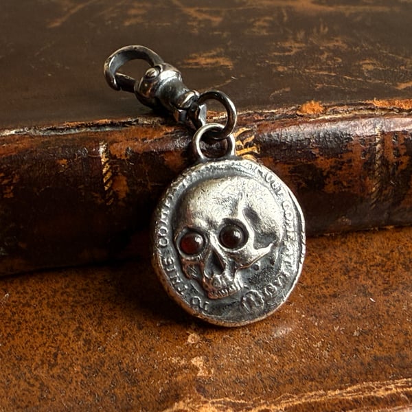 Double sided Memento Mori Wax Seal Skull & Grim Reaper Clip On Pendant 