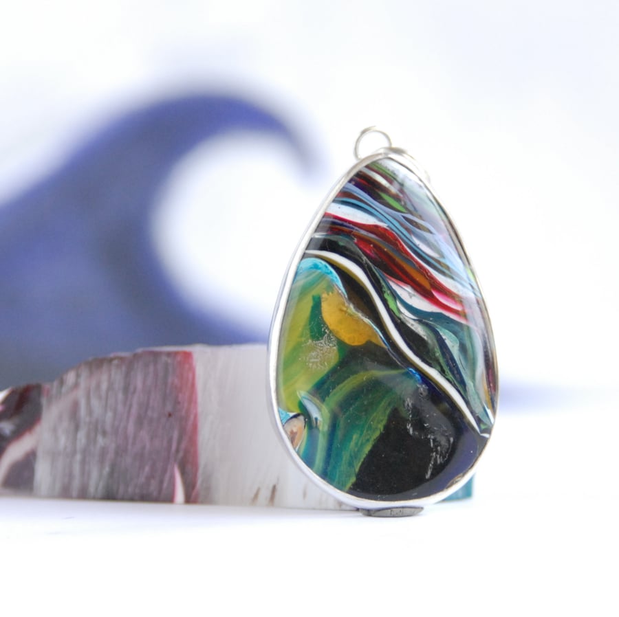 Cornish surfite pendant - big wavey pattern