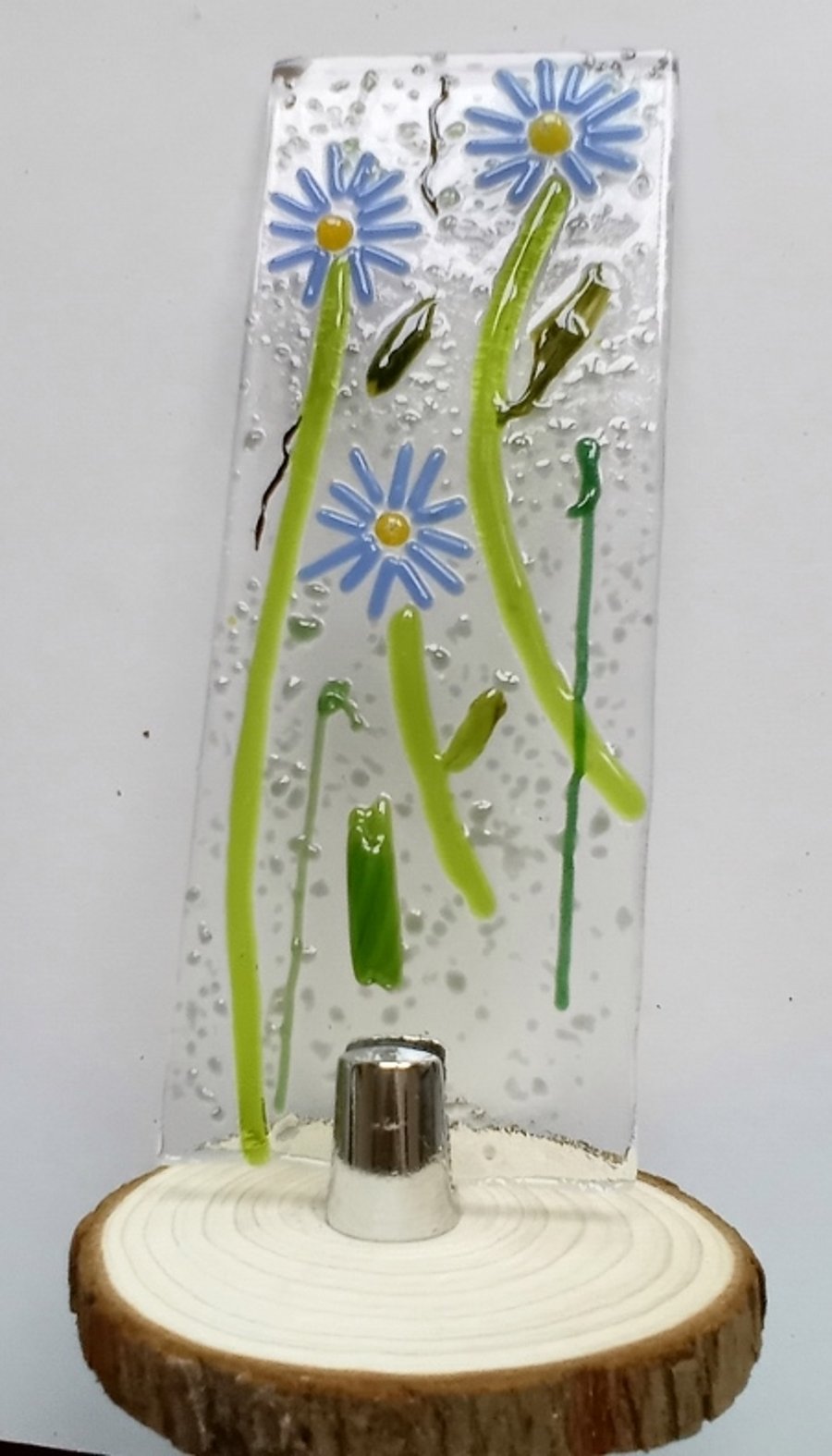 Fused glass Worry Poppet with Michaelmas Daisies