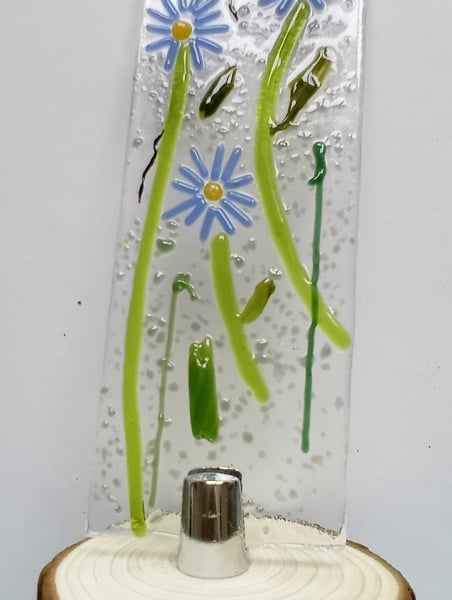 Fused glass Worry Poppet with Michaelmas Daisies