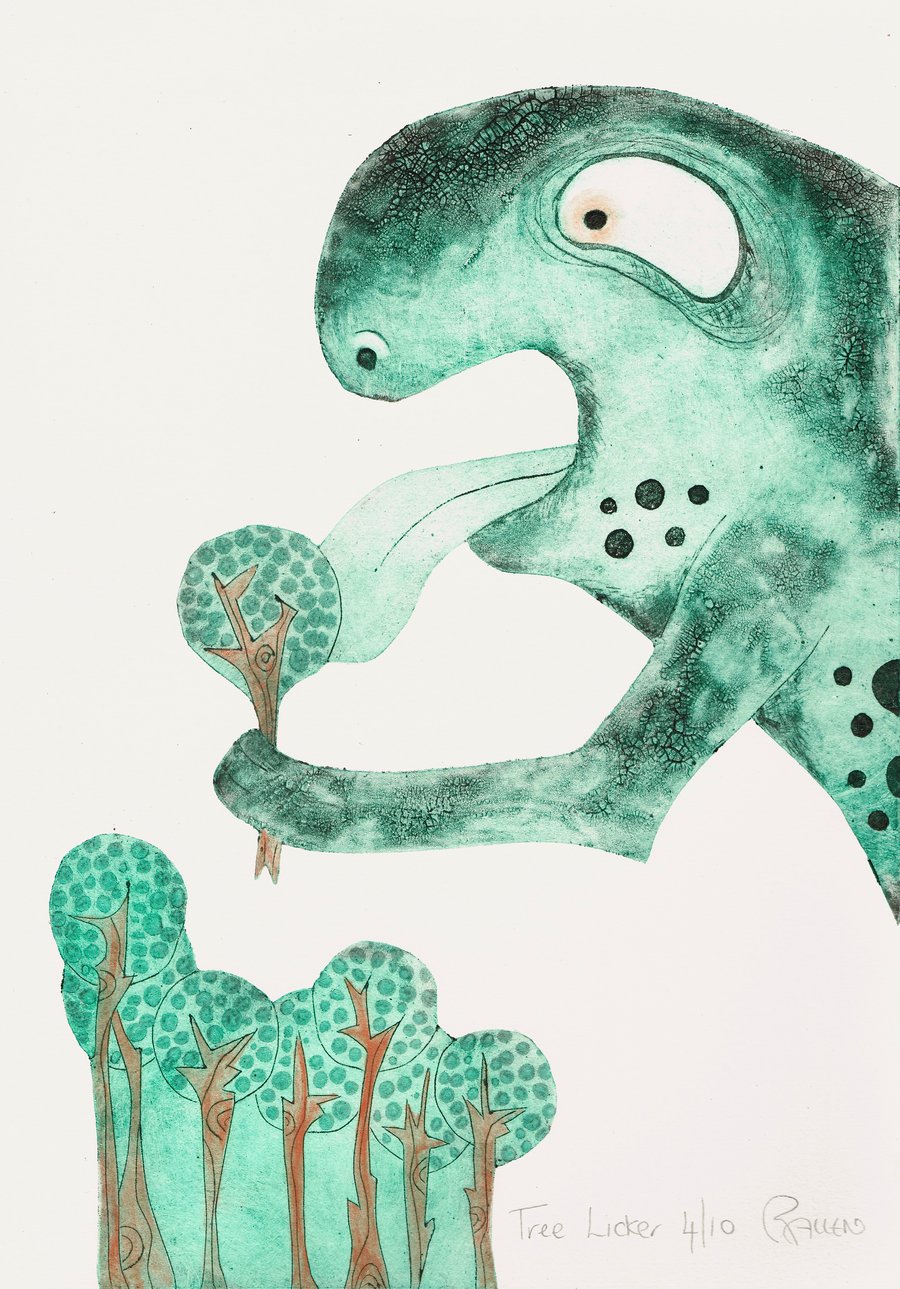 Tree licker collagraph print