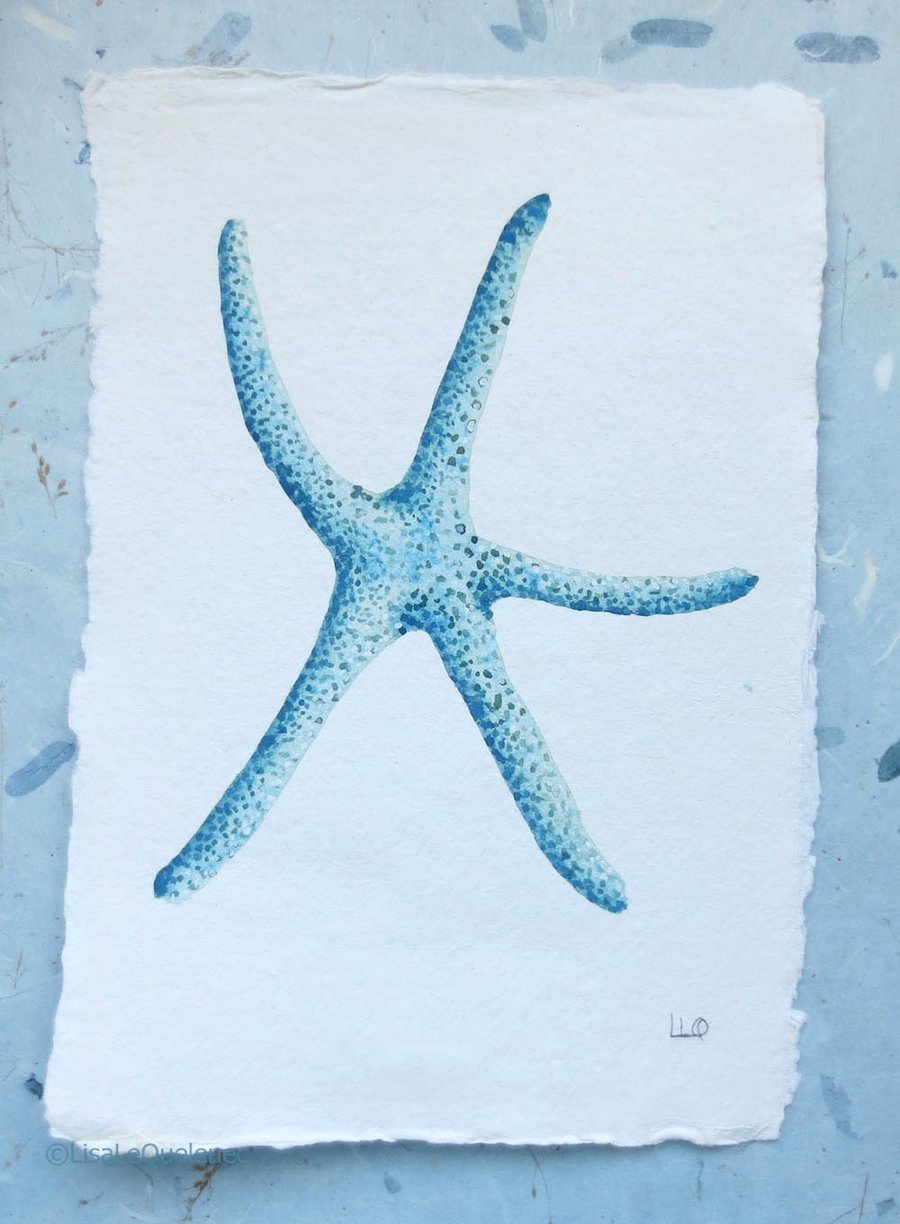 Sale Starfish aqua watercolour art seaside style shell collection beach art