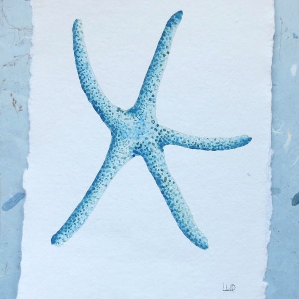 Starfish aqua watercolour art seaside style shell collection beach decor art